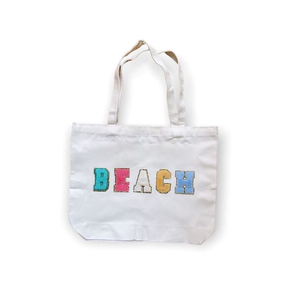NWT Wool + Pepper Co. BEACH Varsity Letter Patch Tote Bag - Picture 3 of 5